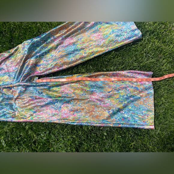 70s Vintage Wide Leg Nylon Pants in Rainbow Oil Slick Fabric - Picture 8 of 8